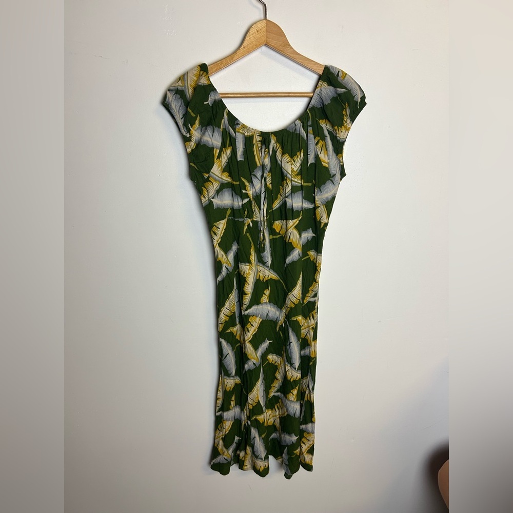 Hibiscus Collection Hawaiian Green-Yellow Women Mini Dress Size XL Hotel‎ resort
